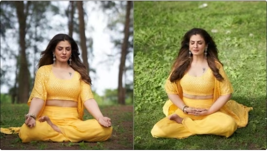 Raveena Tandon in Yoga Mudra 